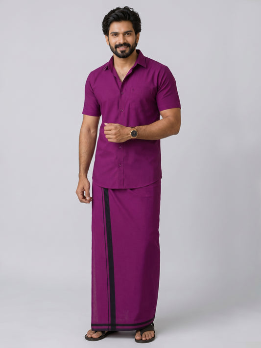 Genz Loungewear Colour Shirt Half Sleeve and Matching Dhoti Single Combo Set - 88001