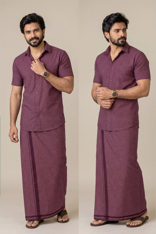 Genz Loungewear Colour Shirt Half Sleeve and Matching Dhoti Single Combo Set - 88013 - Maroon Attire