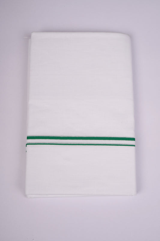 Mens Cotton Blend White Dhoti Double Small Border 3.70 m|SD-18 PEACOCK GREEN