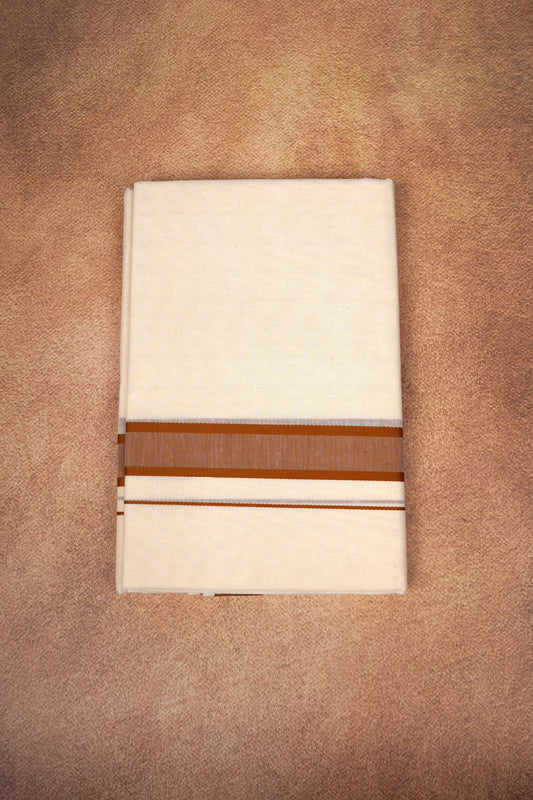 FD-174C CREAM DOUBLE DHOTI 3.80 MTR - Brown