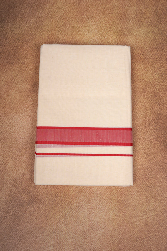 FD-174C CREAM DOUBLE DHOTI 3.80 MTR - Dark Pink