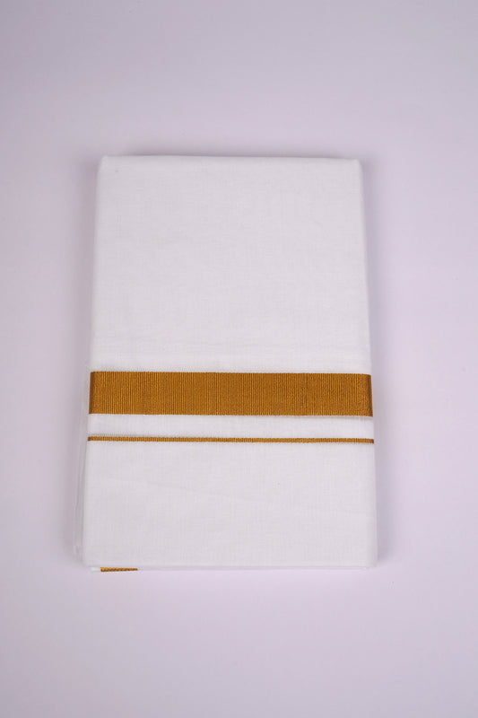 Cotton Blend Double White Dhoti With Gold Jari Border 3.80 M - GLD-96