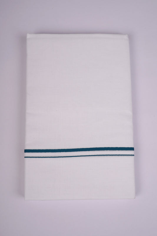 Mens Cotton Blend White Dhoti Double Small Border 3.70 m|SD-18 DARK GREEN