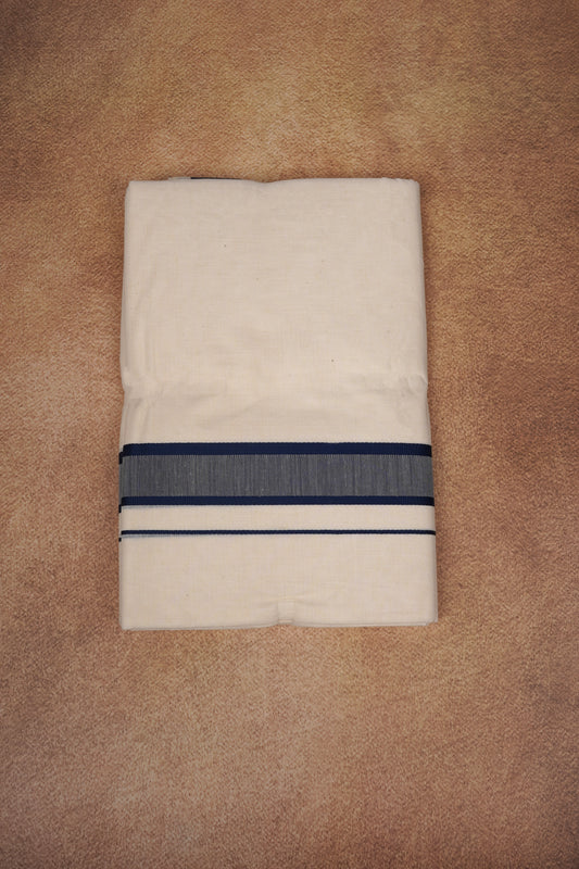 FD-174C CREAM DOUBLE DHOTI 3.80 MTR - Dark Blue