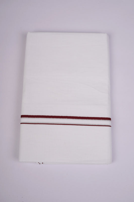 Mens White Double Dhoti Cotton Blend with Small Border - 3.70M | SD-12-Maroon