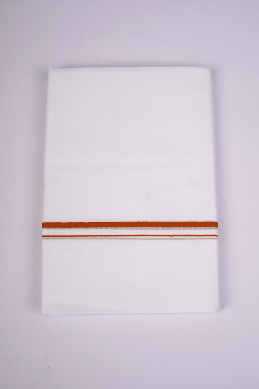 Mens White Double Dhoti Cotton Blend with Small Border - 3.70M | SD-12-Orange