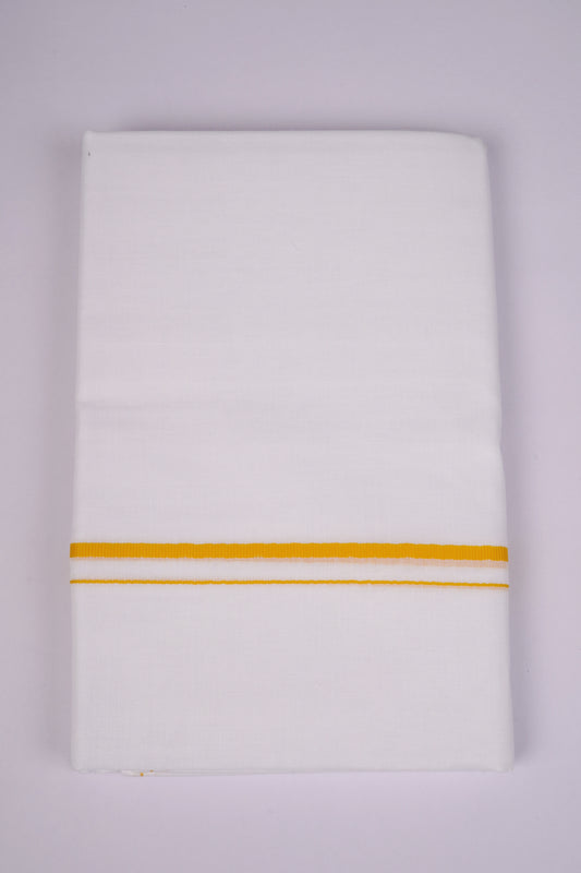 Mens Cotton Blend White Dhoti Double Small Border 3.70 m|SD-18 GOLDEN YELLOW