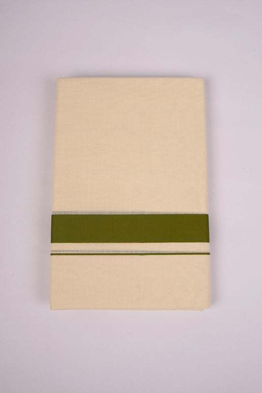 Mens Cotton Blend Cream Dhoti Double Fancy Border 3.80 m|FD-08C PISTA GREEN
