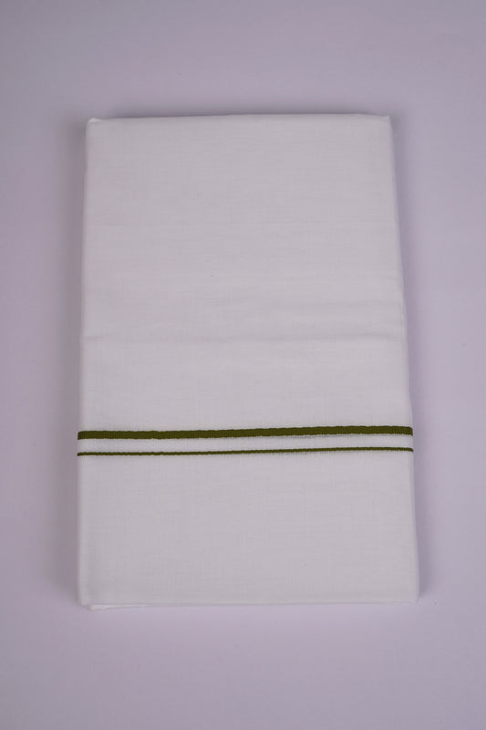 Mens Cotton Blend White Dhoti Double Small Border 3.70 m|SD-18 OLIVE GREEN