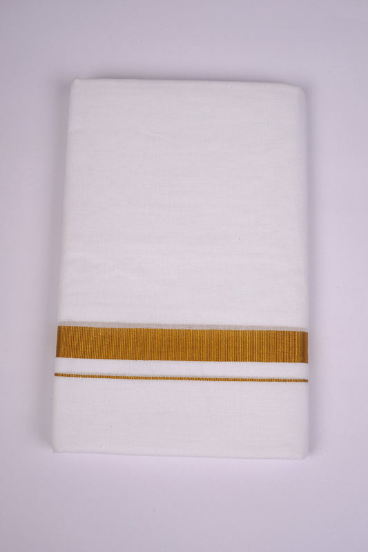 Mens Cotton Blend Double White Dhoti With Gold Jari 3.80 Mtr - 225