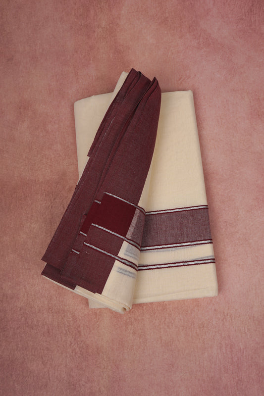 FCD-364C CREAM DOUBLE DHOTI 3.80 MTR - Brown