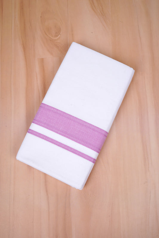 Pure Cotton White Double Dhoti Fancy Border 4.00 m|FCD-05 PINK