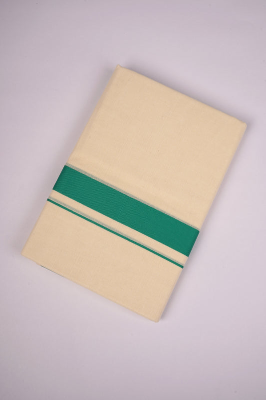 FD-08C CREAM DOUBLE DHOTI 3.80 MTR-Dark Green
