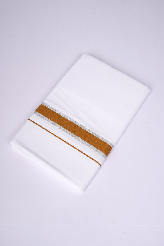 Mens White Dhoti Single Fancy Border PERU 2.00 m |FS-96