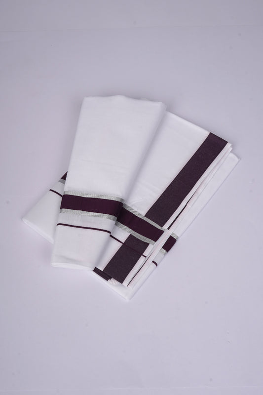 Mens White Dhoti Single Fancy Border PLUM NOIR 2.00 m |FS-96