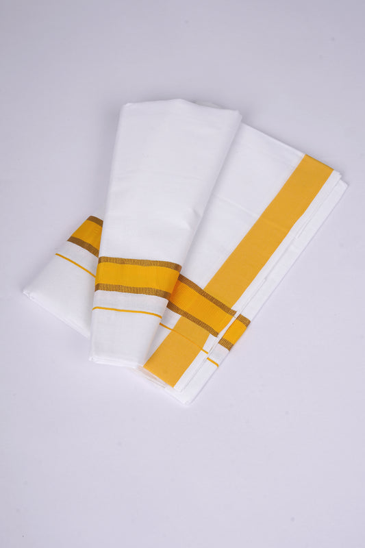 White Dhoti Single Fancy Border GOLDEN YELLOW 2.00 m |FS-115
