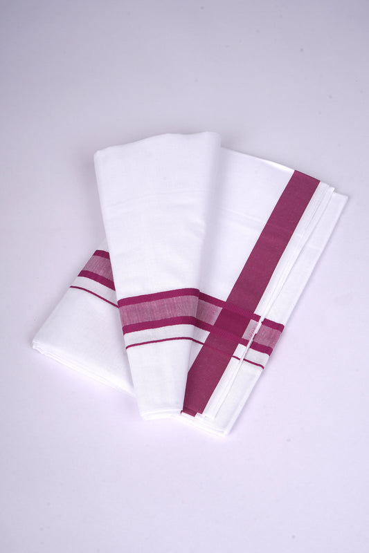 Mens Cotton Blend White Dhoti Single Fancy Border 2.00 m|FS-112 PINK