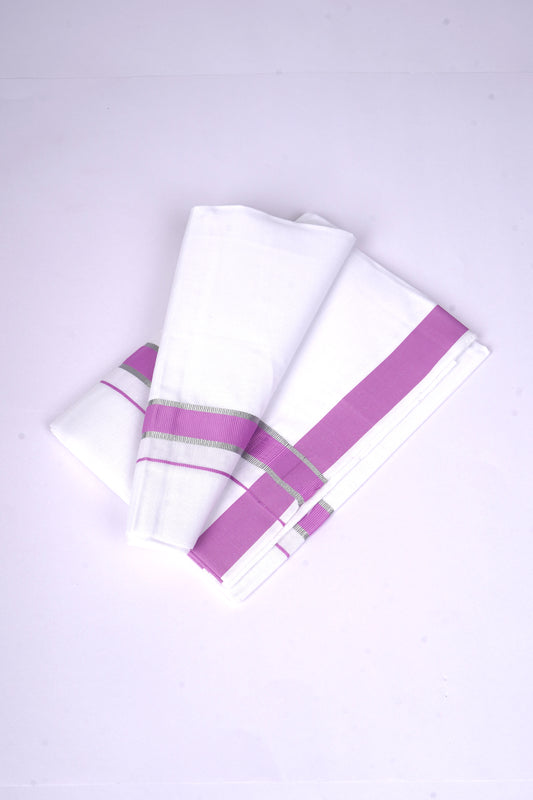 Mens White Dhoti Single Fancy Border PINK 2.00 m |FS-96