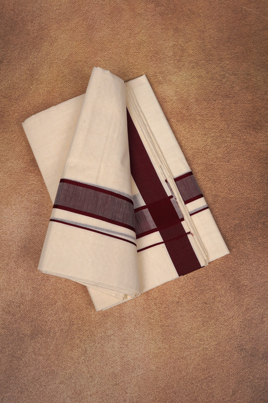 FD-174C CREAM DOUBLE DHOTI 3.80 MTR - Dark Brown