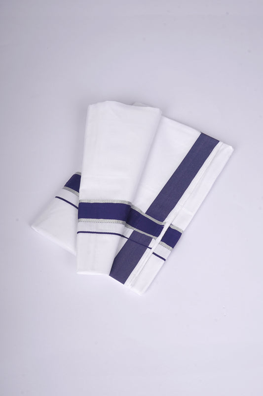Mens White Dhoti Single Fancy Border IMPERIAL BLUE 2.00 m |FS-96
