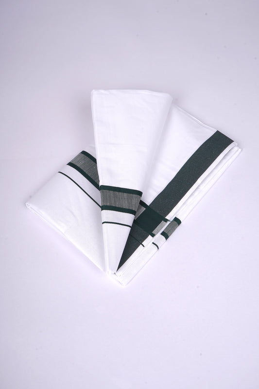 Mens Cotton Blend White Dhoti Single Fancy Border 2.00 m|FS-112 FOREST GREEN