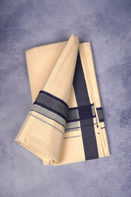 FCD-471C CREAM DOUBLE DHOTI 3.80 MTR - Dark Blue