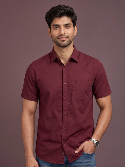 Stain Free Half Sleeve Formal Maroon Color Shirt For Men-68001