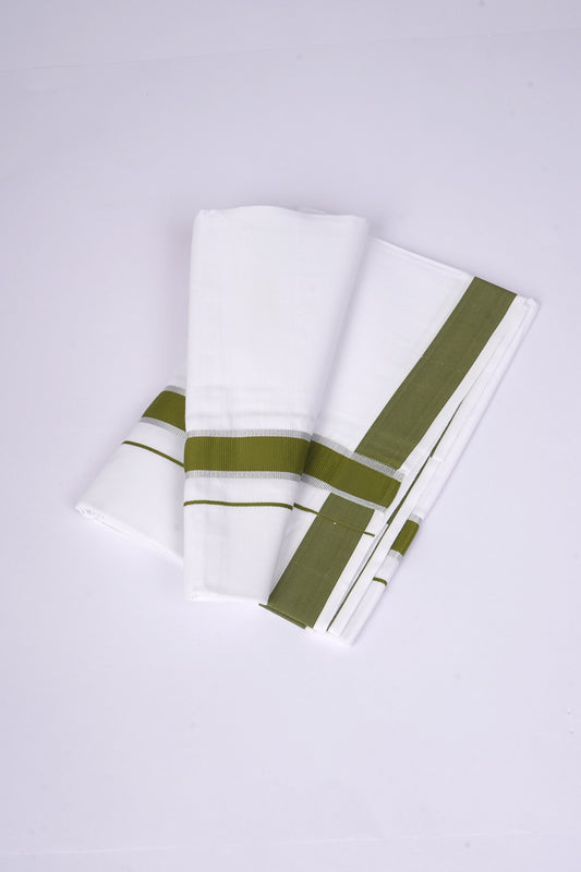 Mens White Dhoti Single Fancy Border OLIVE GREEN 2.00 m |FS-96