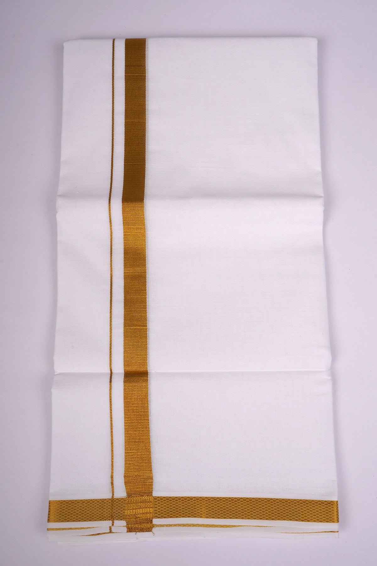 Mens Cotton Blend Double White Dhoti With Gold Jari 3.80 Mtr - 225