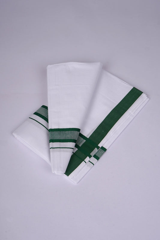 Mens Cotton Blend White Dhoti Single Fancy Border 2.00 m|FS-112 DARK GREEN