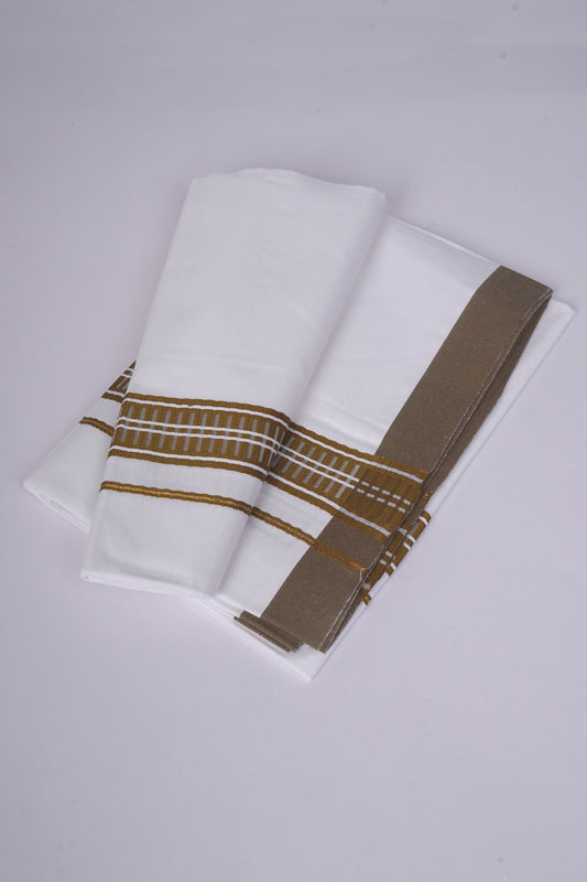 Mens White Single Dhoti Pure Cotton with Fancy Border - 2.00M | FS-99 - BROWN