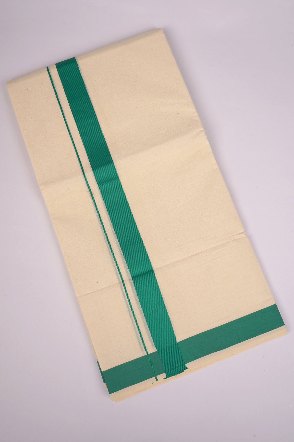 FD-08C CREAM DOUBLE DHOTI 3.80 MTR-Dark Green