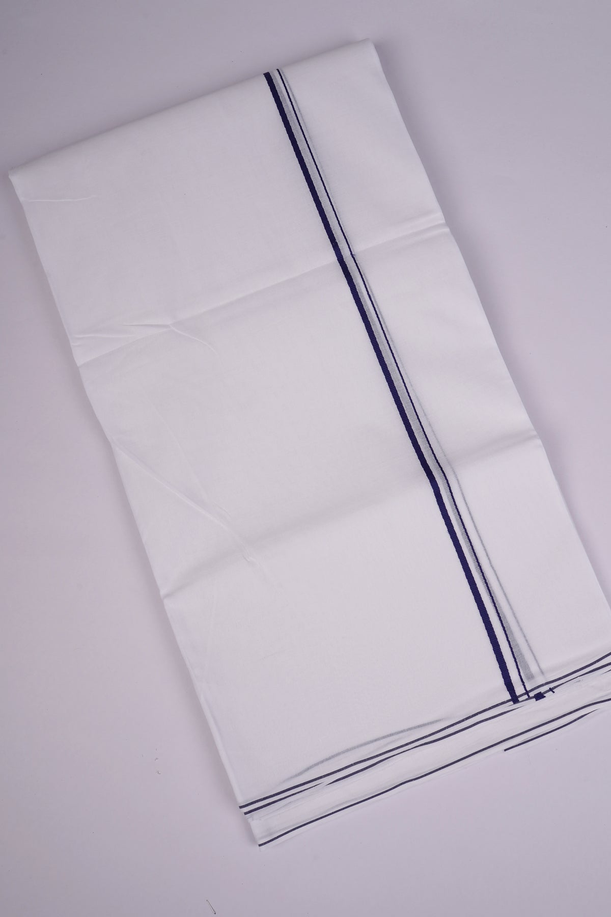 Mens White Double Dhoti 100% Cotton with Big Border - 4.00M | SD-17-Dark Blue