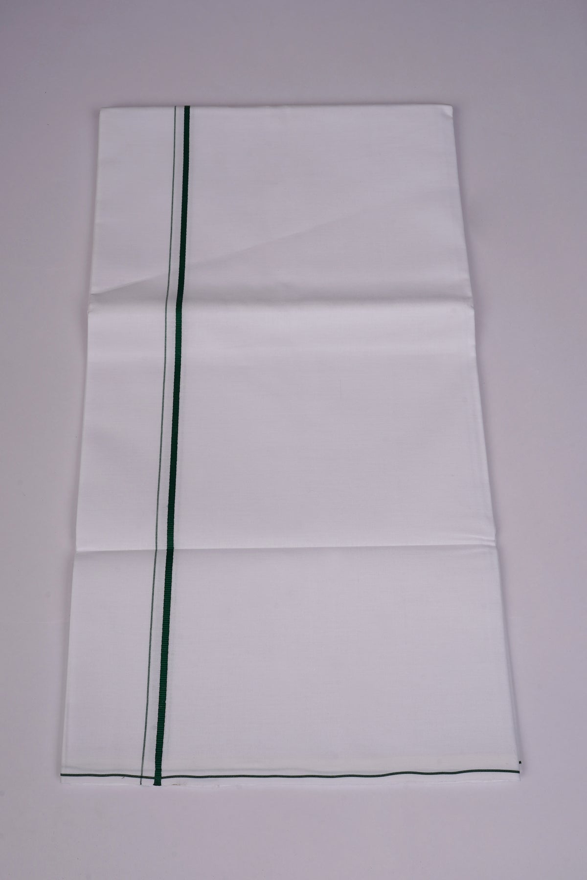 Mens White Single Dhoti Pure Cotton with Small Border - 2.00M | SS-09 - green