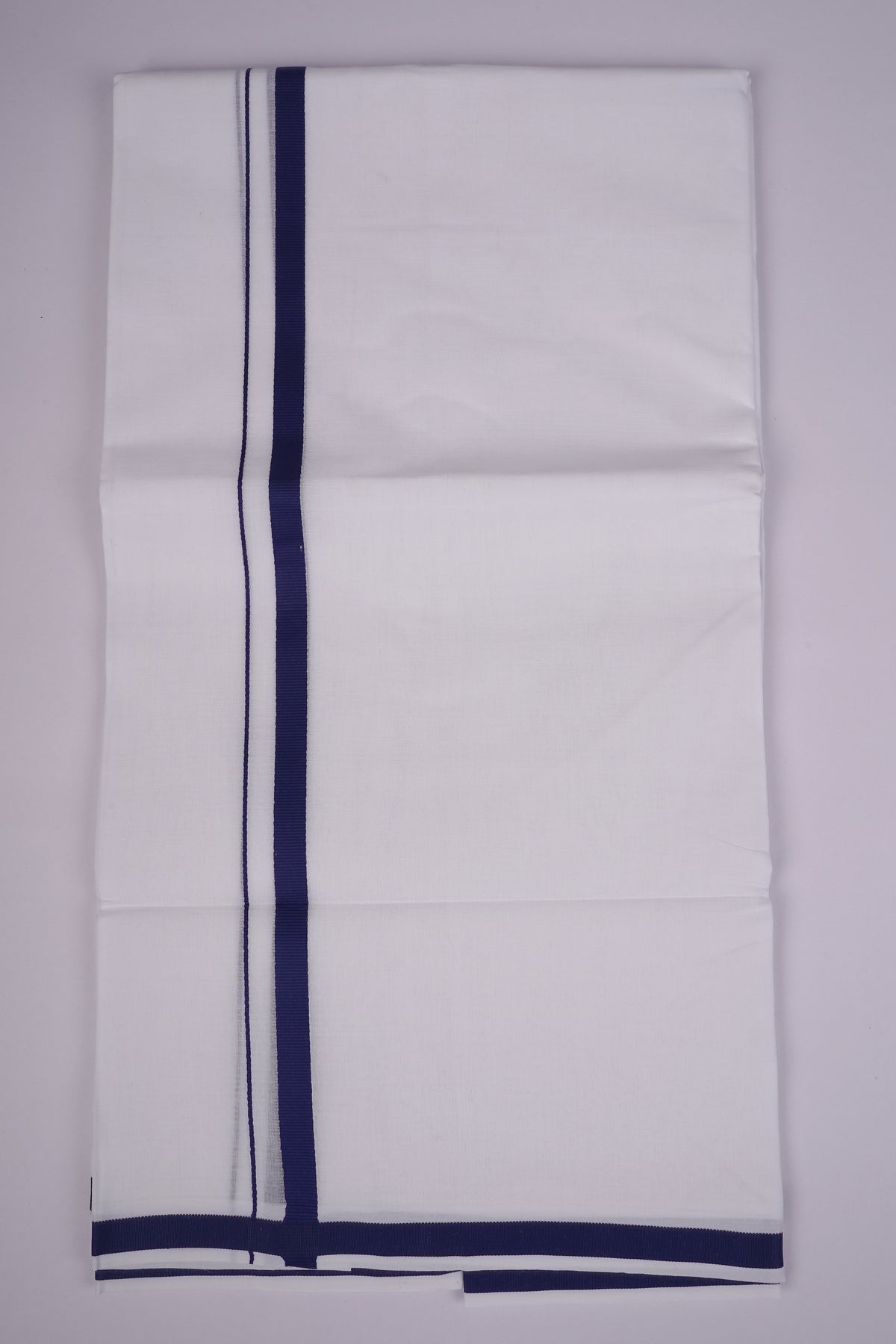 Mens White Double Dhoti Pure Cotton with Small Border - 3.80M | HD-27-Dark Blue