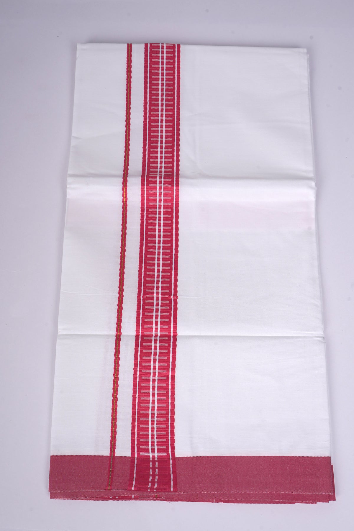 Mens White Single Dhoti Pure Cotton with Fancy Border - 2.00M | FS-99 - DARK PINK
