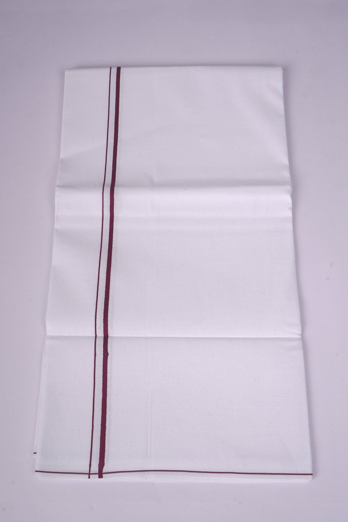 Mens White Single Dhoti Cotton Blend with Small Border - 2.00M | SS-25 - Violet