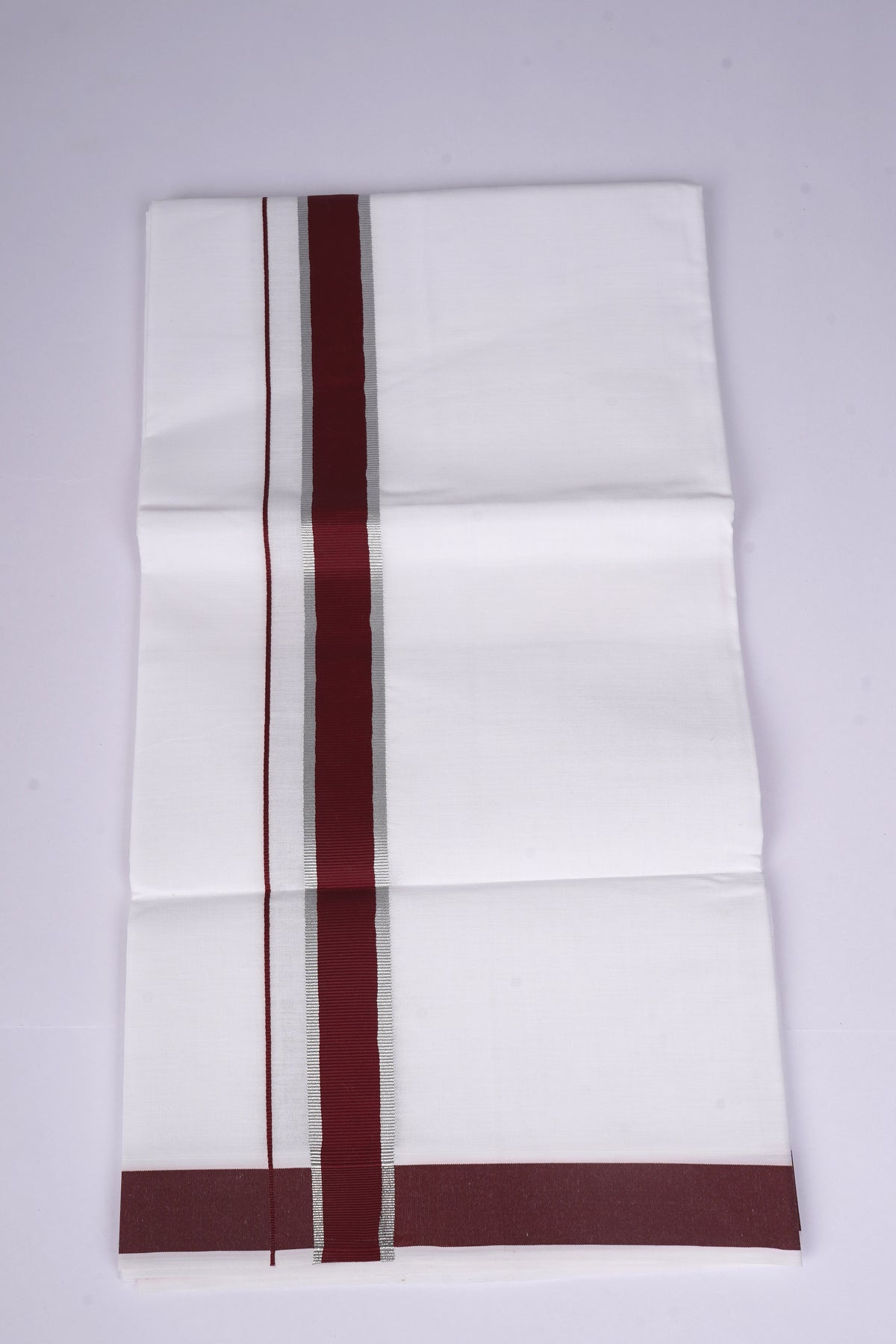 Mens White Dhoti Single Fancy Border MAROON 2.00 m |FS-96