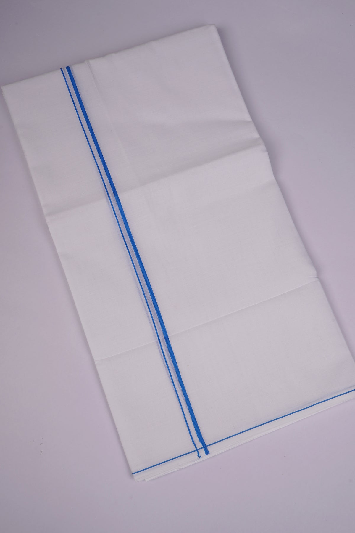 Mens Cotton Blend White Dhoti Double Small Border 3.70 m|SD-18 SKY BLUE