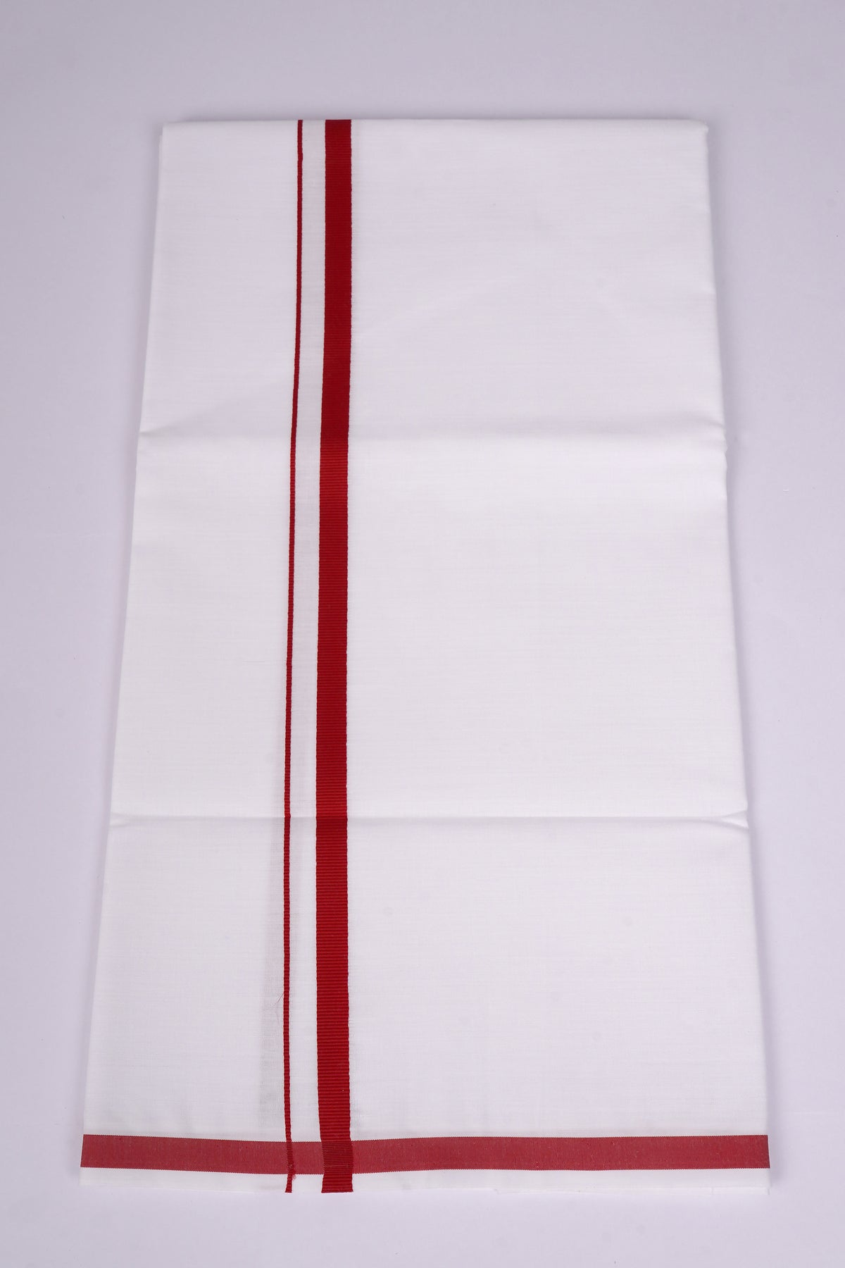 Mens White Single Dhoti Cotton Blend with Big Border - 1.90M | HS-19 - Red