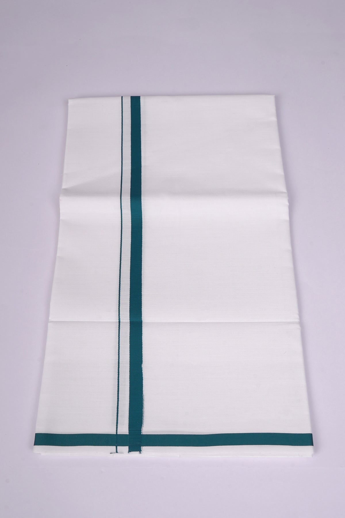 Mens Cotton Blend White Dhoti Single Small Border 2.00 m|HS-04 FOREST GREEN