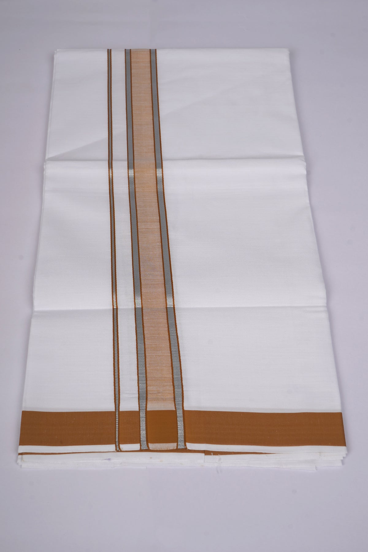 Mens White Single Dhoti Cotton Blend with Fancy Border - 2.00M | FS-105 - Silver Orange