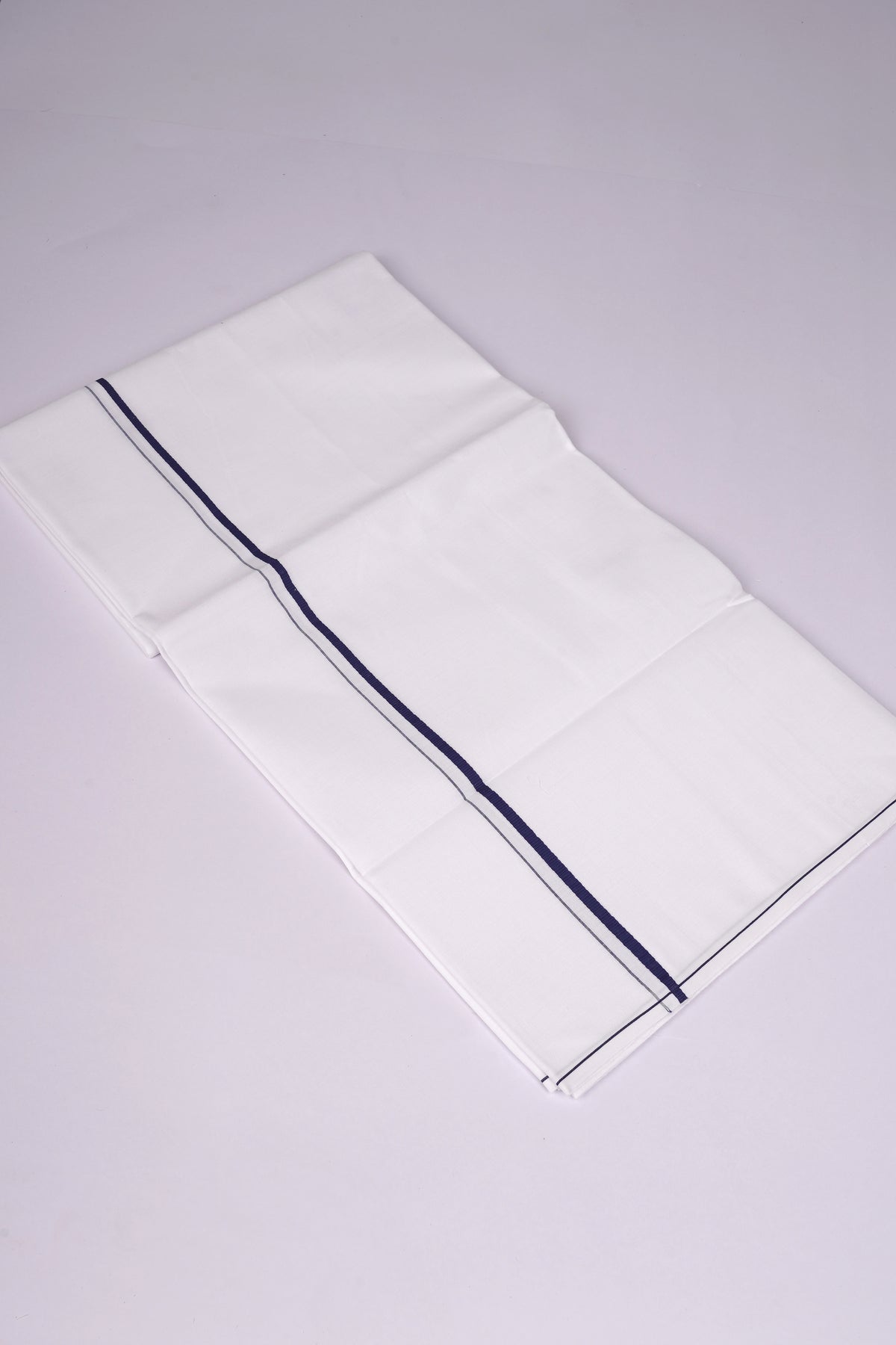 Mens White Single Dhoti Cotton Blend with Small Border - 1.90M | SS-16 - Navy Blue