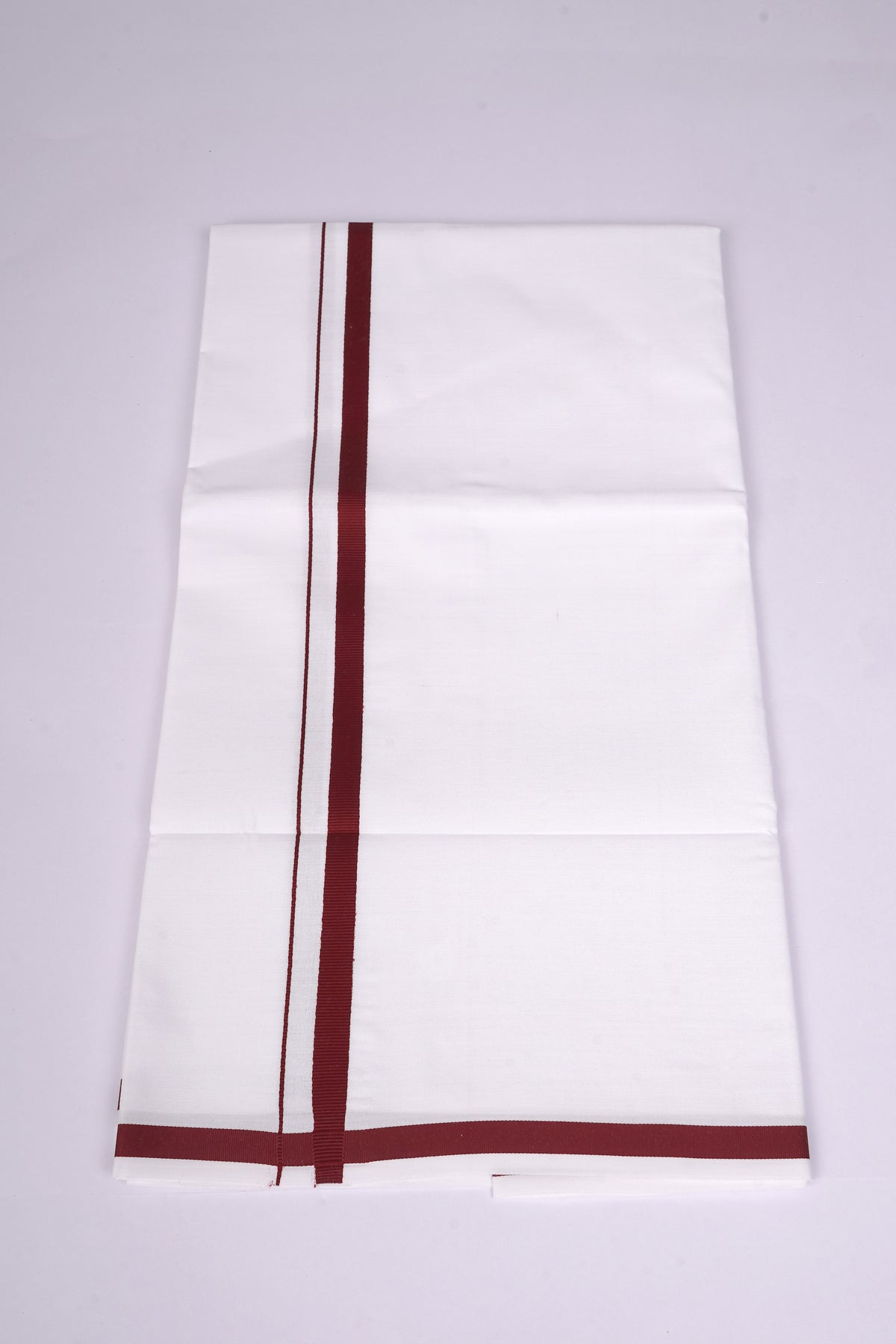 Mens Cotton Blend White Dhoti Single Small Border 2.00 m|HS-05 MAROON