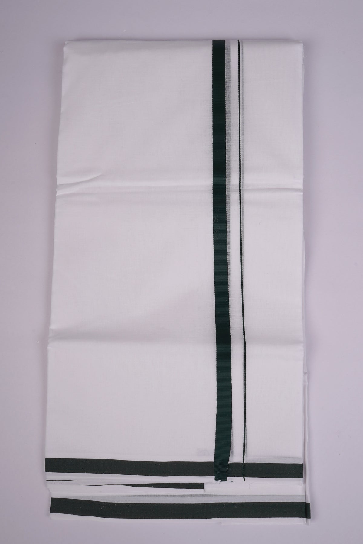 Pure Cotton White Dhoti Double Small Border 4.00 m|HD-23 DARK GREEN