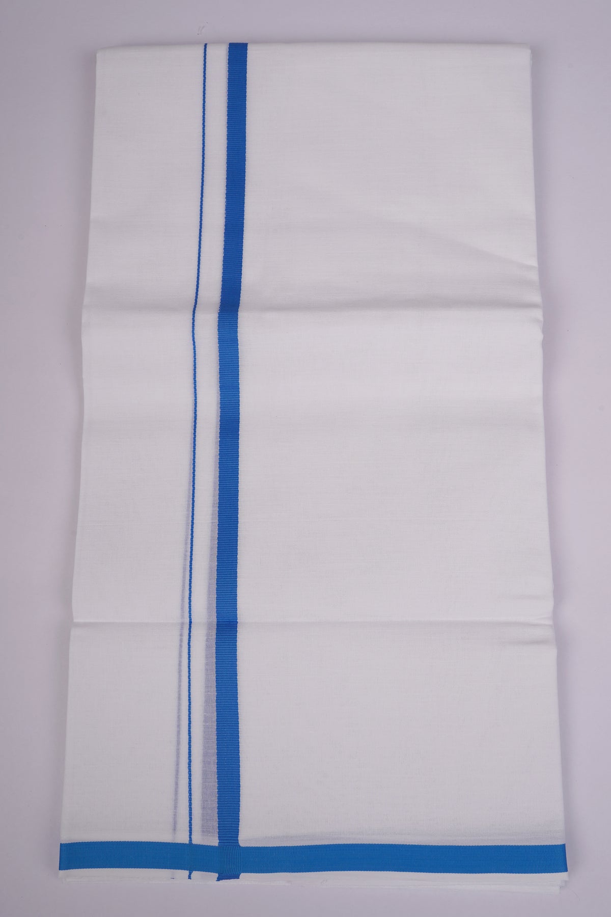 Mens Cotton Blend White Dhoti Double Small Border 3.80 m|HD-25 IMPERIAL BLUE
