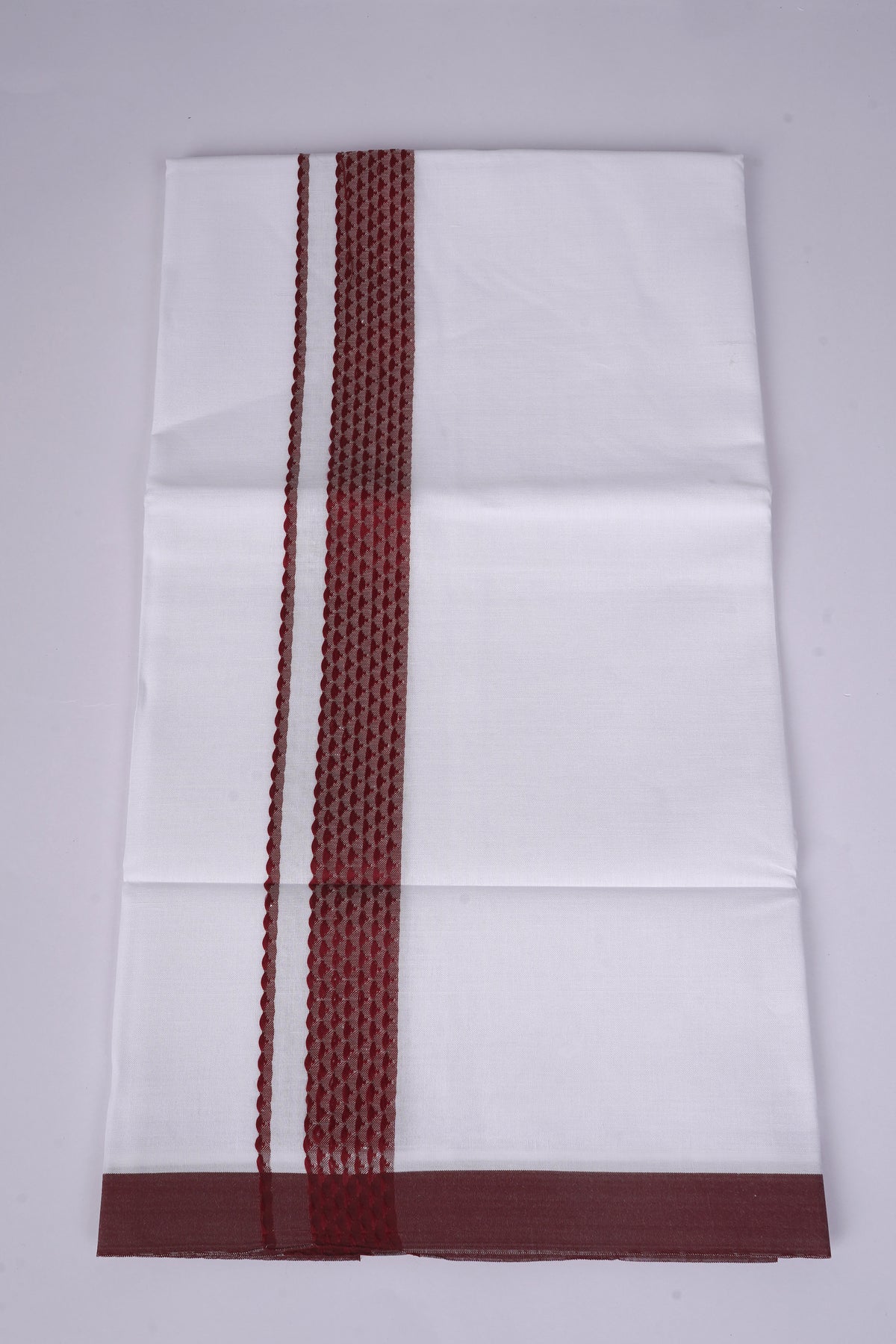 Mens White Single Dhoti Cotton Blend with Fancy Border - 2.00M | FS-136 - Dark Violet