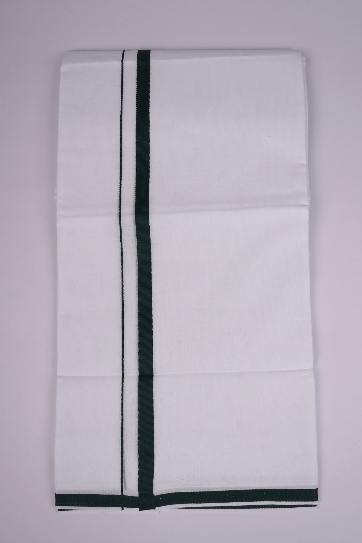Pure Cotton White Dhoti Double Small Border 4.00 m|HD-23 FOREST GREEN