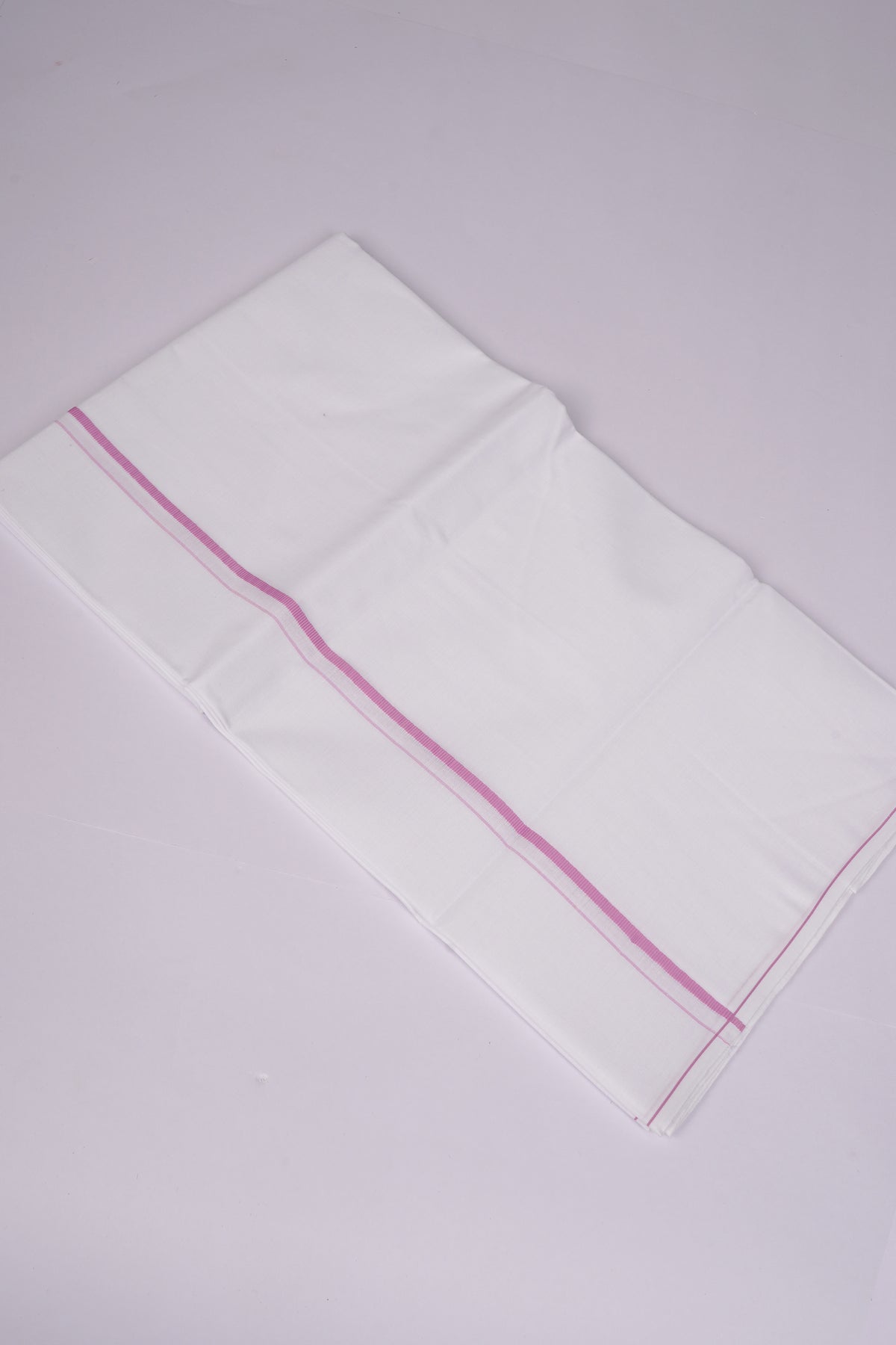 Mens White Single Dhoti Cotton Blend with Small Border - 1.90M | SS-16 - Pink