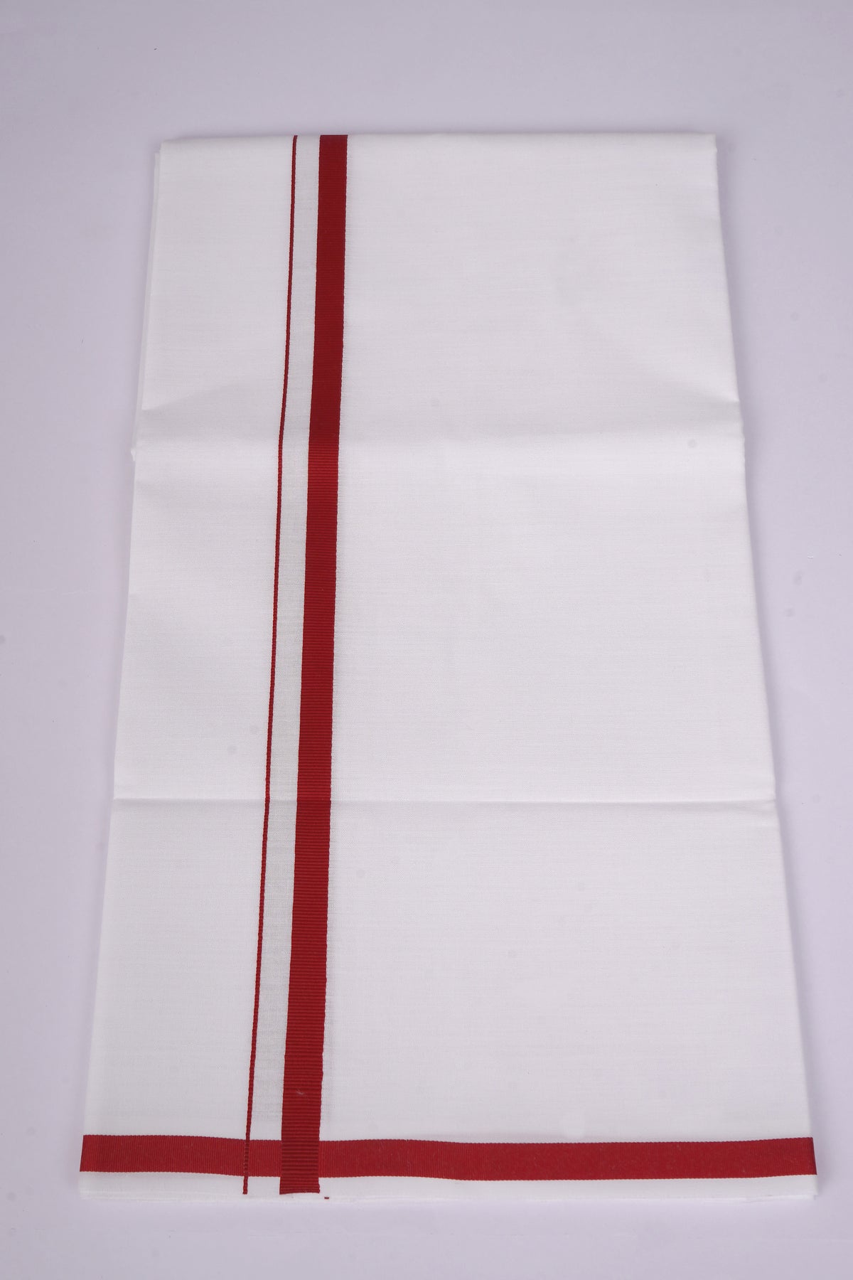 Mens Cotton Blend White Dhoti Single Small Border 2.00 m|HS-04 RED